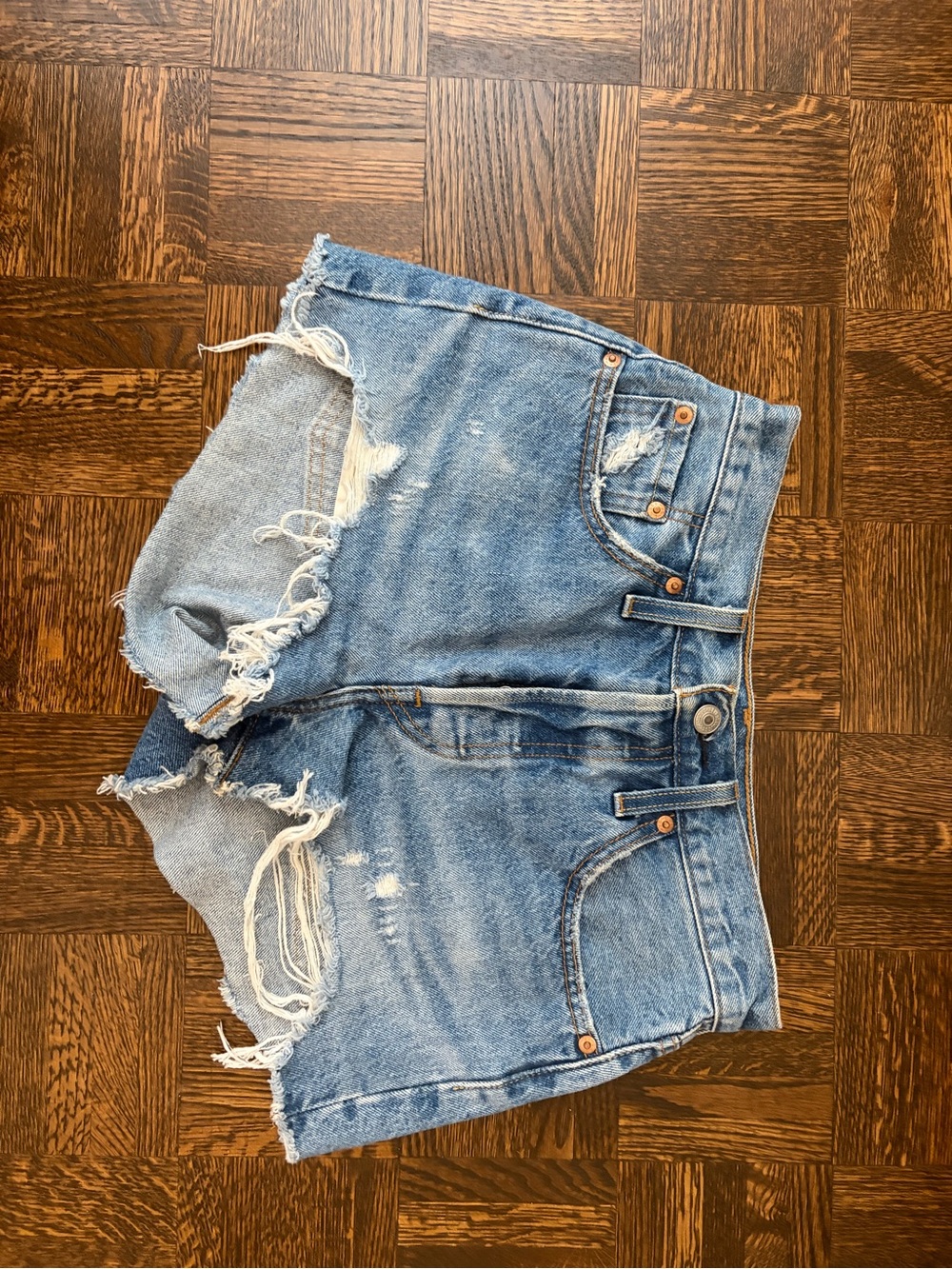 Levi's Light Blue Distressed Denim Cutoff Shorts